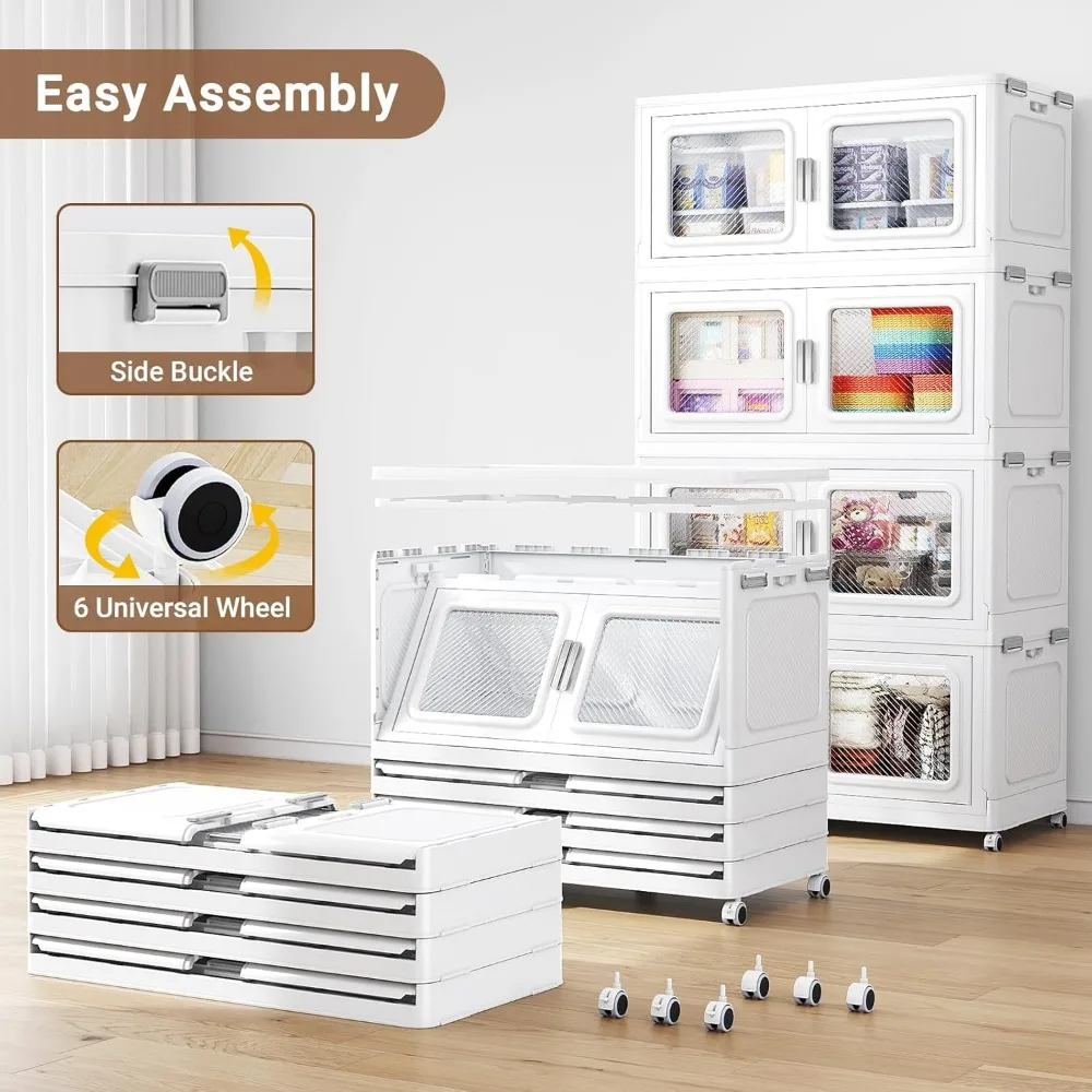 220Gal Extra Large Storage Bins with Lid, 880Qt Plastic Stackable Storage Bins with Wheels, Collapsible Closet Organizer 6
