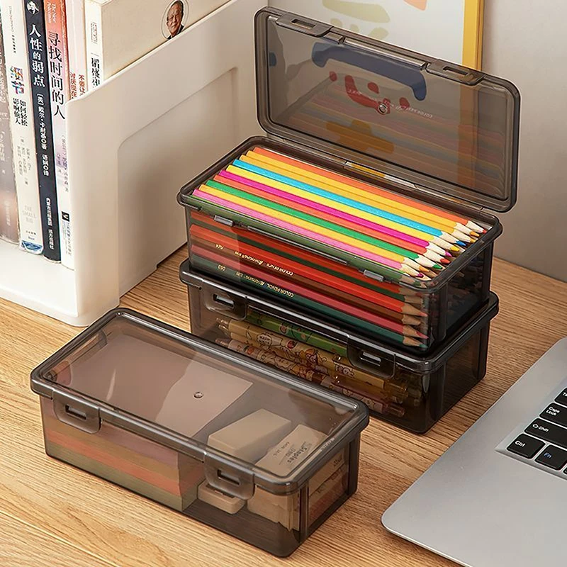 1pc Transparent Pencil Case Box Large-capacity Stackable Storage Box Office School Pencil Case Supplies Pencil Storage