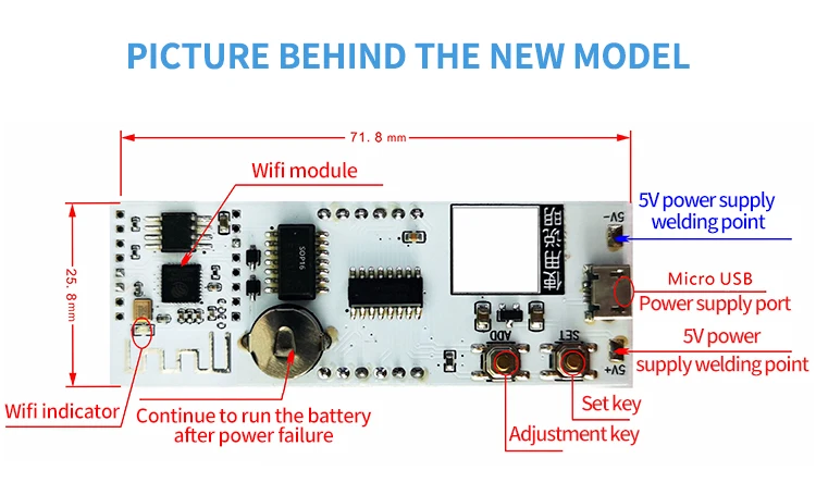 Description Picture 3 of itemClock module Automatic time synchronization of WIFI network  service 0.8 inch LED Digital tube luminous luminous  USB 5V