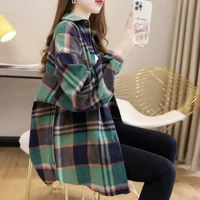 Chemises à carreaux en laine pour femmes, ample, personnalité, manches longues, hauts chauds, polyvalents, simple boutonnage, Chic, mode automne hiver 6