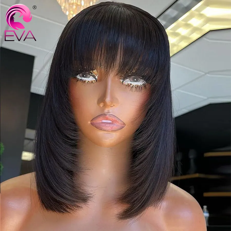 

Eva Hair Bob Wigs Layered Cut Short Wigs 13x6 Lace frontal Wig With Bangs Silky Straight Lace front Human Hair Wigs For Women