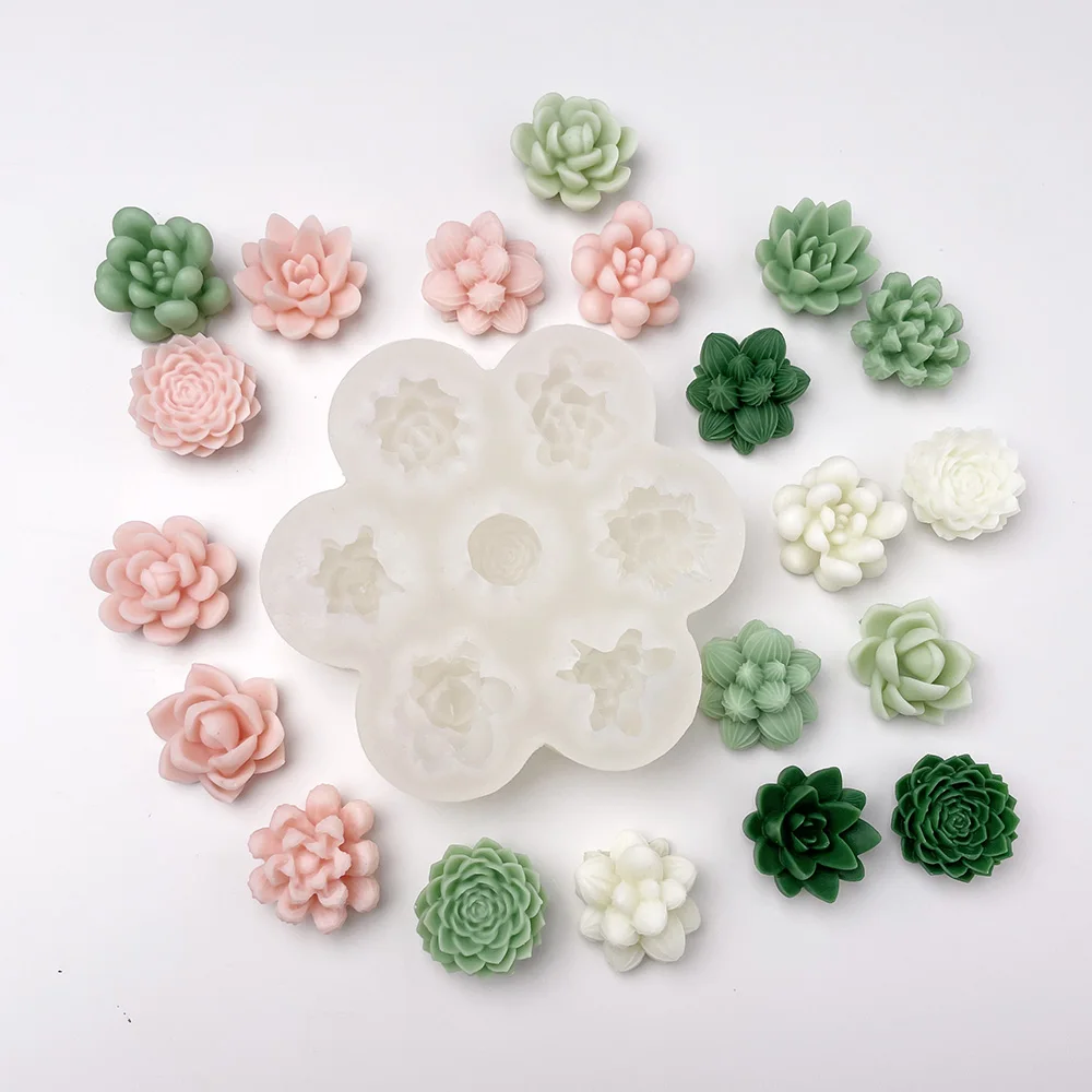 Aromatherapy Candle Mold Seven-hole Flower-shaped Succulent Three-dimensional Gypsum Handmade Silicone