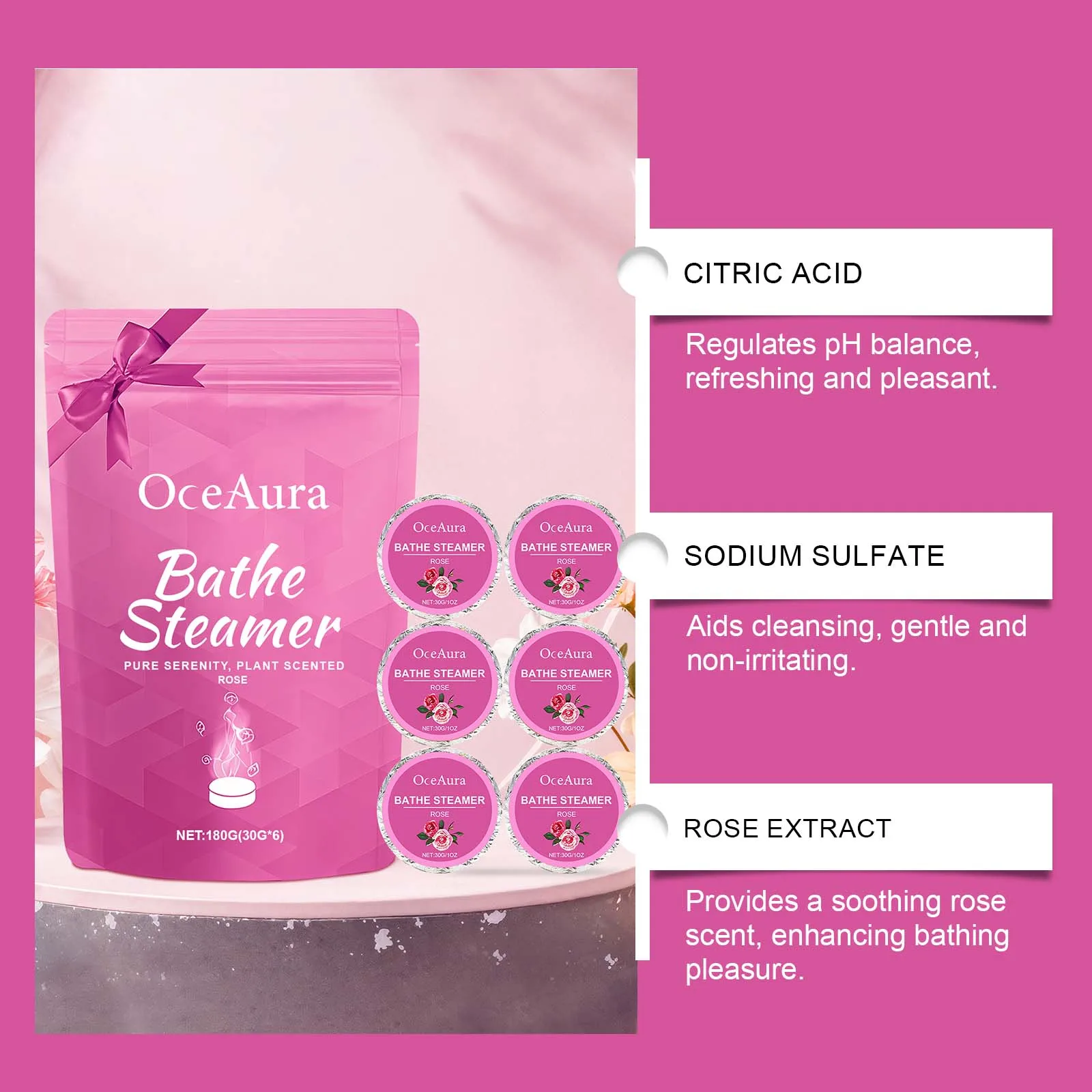 Bath Steam Aromatherapy Tablets - Rose Scented Aromatherapy for Bathing, Gently Cleanses and Comforts the Body Skin