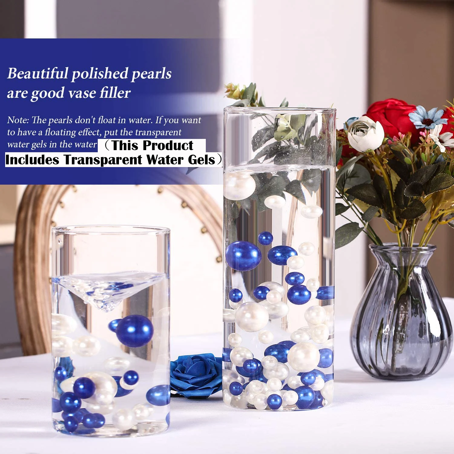 50Pcs Floating Vase Pearl Includes Transparent Water Gels Assorted Color  Vase Decoration No Hole Pearls Wedding Table Decoration