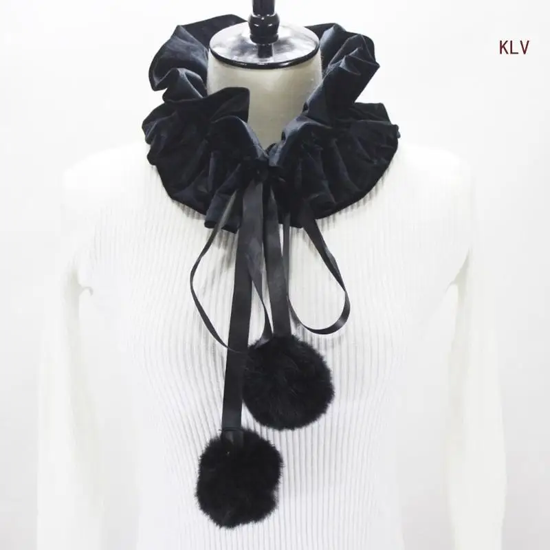 

Ruffle Collar Victorian Neck Costume Cosplay Props Victorian Ruffled Pom Pom Faux Collar Shawl Neck Ruff