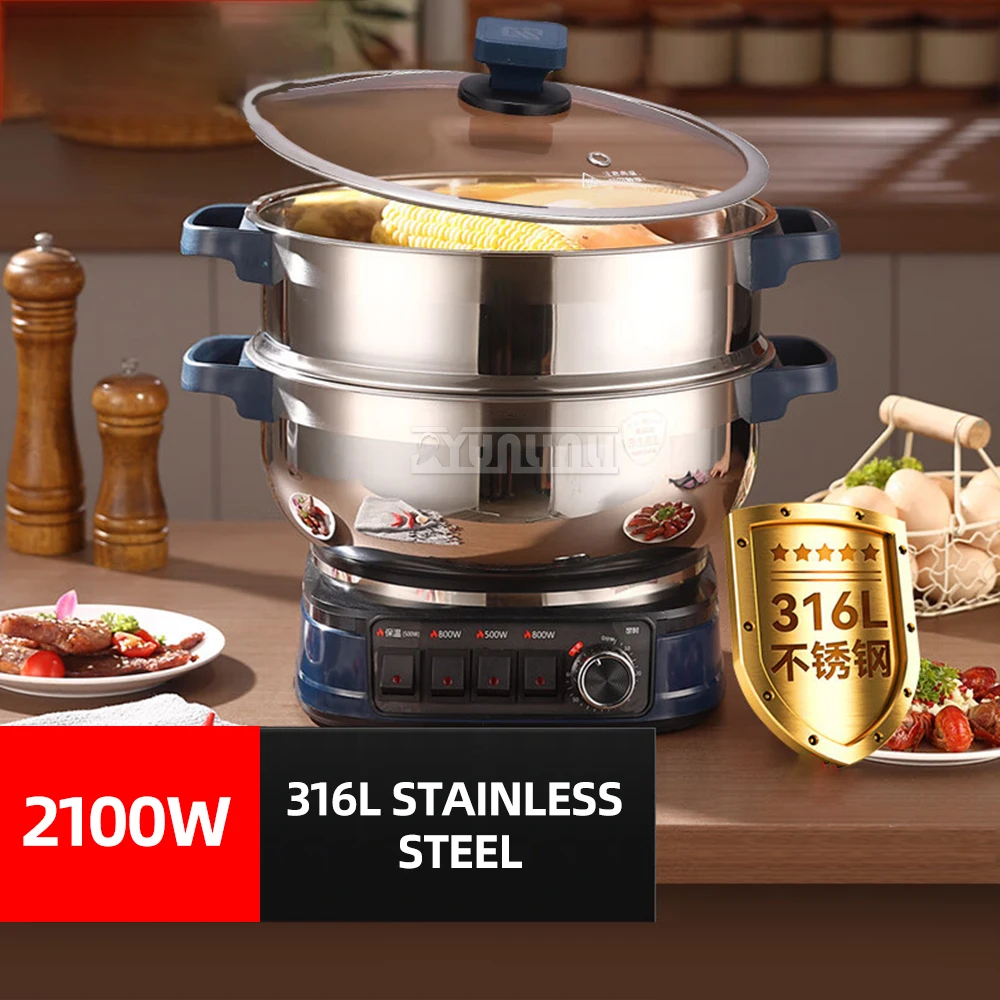 316 Stainless Steel Steaming Pot Wok Vaporera Para Cocinar Al Vapor Multi Cooker Electric Frying Pan Steamer