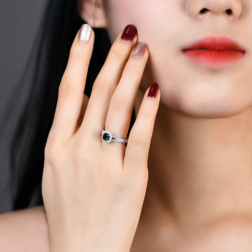 ATTAGEMS 100% 925 Sterling Silver Cushion Emerald Corundum Gemstone Wedding Party 18k Gold Plated Women Rings Fine Jewelry 2