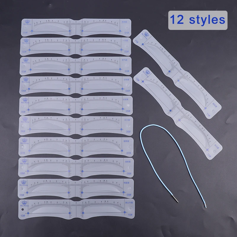12PCS Reusable Eyebrow Shaper DIY Soft Ruler Brow Definer Stamp Card Stencil Makeup Tool for Man