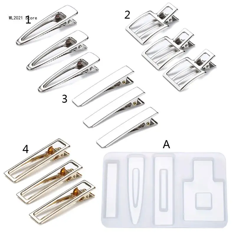 

4 Shapes Irregular Hair Pin Mold Silicone Resin Epoxy Barrette Mould Epoxy Mold