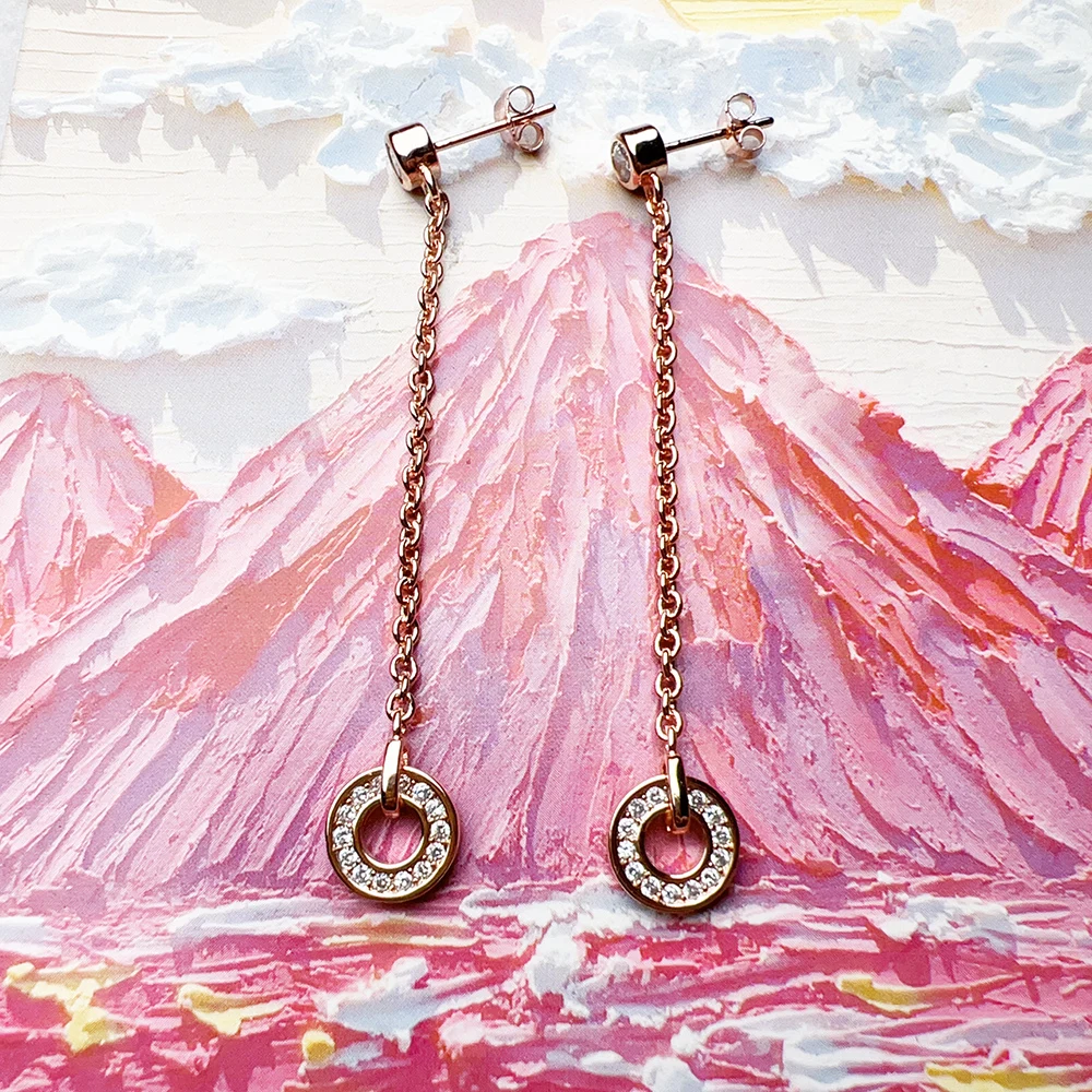 Round Rose Gold Drop Earrings Brand New Europe Fine Jewelry