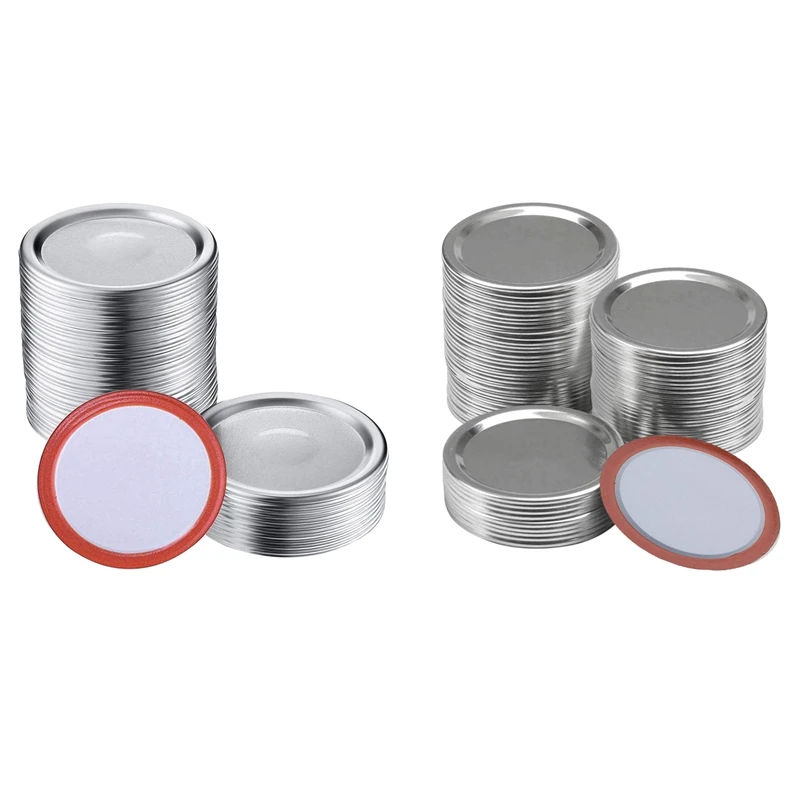 

200 Pcs Mouth 70MM/86 MM Mason Jar Canning Lids, Reusable Leak Proof Split-Type Silver Lids With Silicone Seals Rings