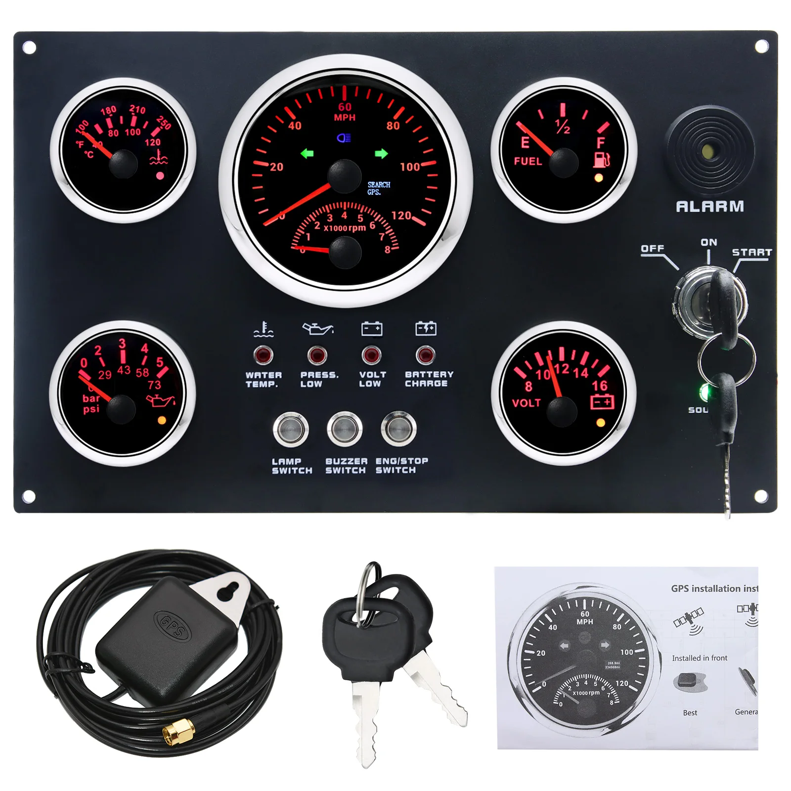 해양 엔진 대시보드 호환 모든 해양 대시보드 12V 24V GPS 속도 수온 오일 압력 연료 레벨 센서 맞춤형