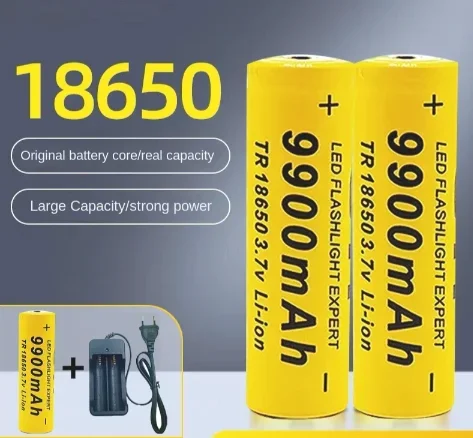 

18650 Battery Chargeable Battery 3.7V 18650 9900Mah Capacity Li-Ion Chargeable Battery for Pocket lamp + Charger
