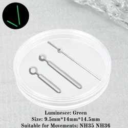 Enhanced Luminous Green Watch Hands Set with Unique Modified Design (9*14*14.5mm, 3 - Pin Needles) (A - P - Silver)