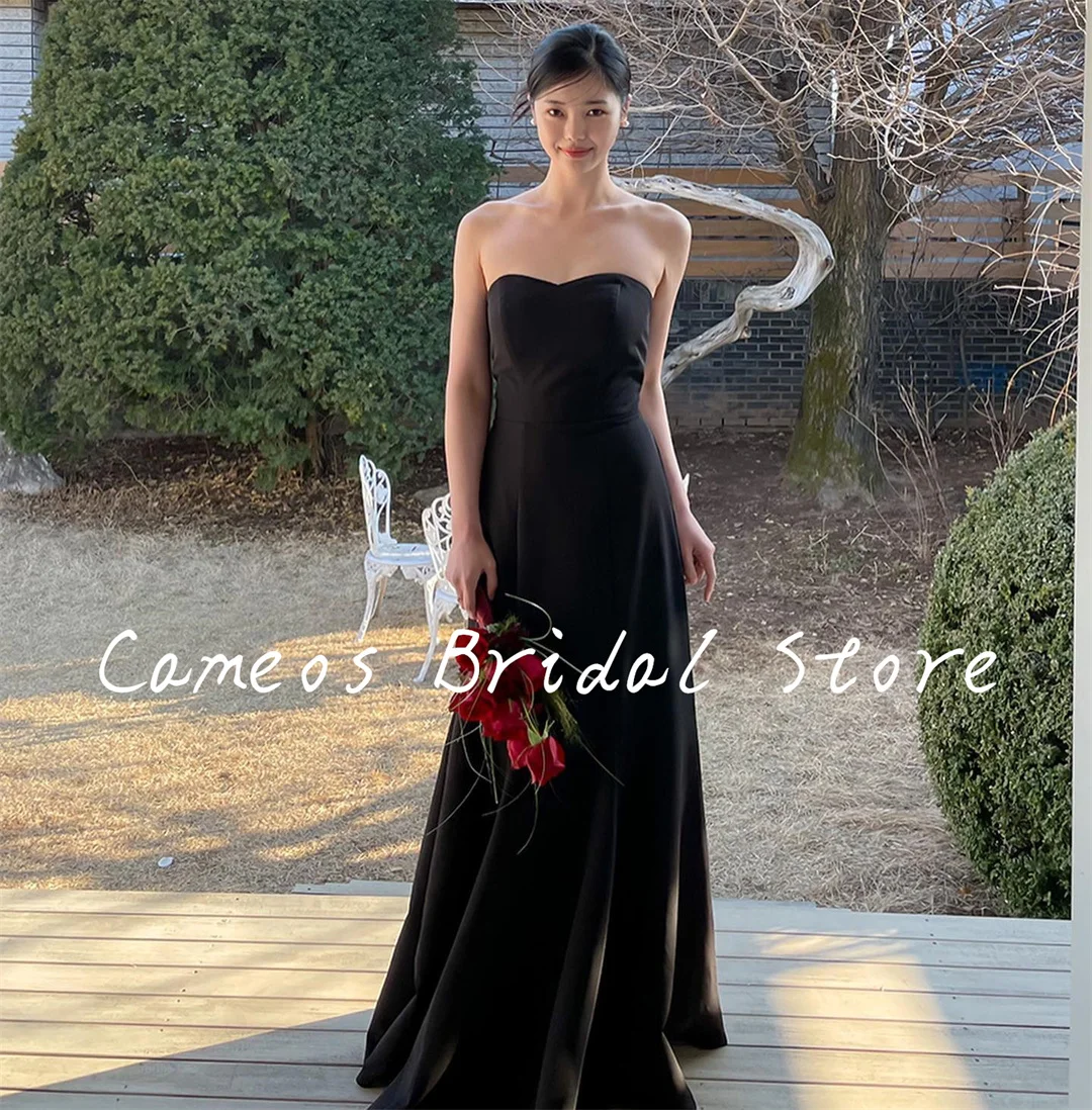 

SONDR Strapless Black 드레스 Evening Dress Custom Made Satin Backless Korea Simple Sheath Formal Prom Dress Evening Gown Bridal