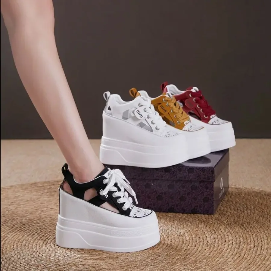 

Женские босоножки на танкетке, из натуральной кожи, 12 см