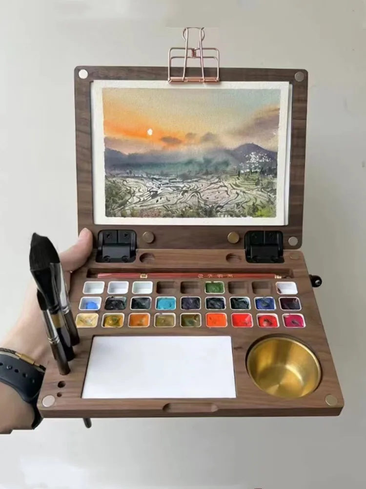 油彩用セット アルミ3段イーゼルと油彩用木枠、パレット、筆等 油彩用
