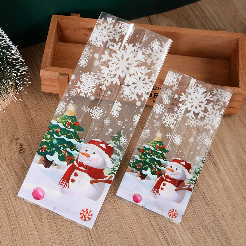 Merry Christmas Candy Bags 25/50pcs Santa Claus Snowman Baking Cookie Gifts Packaging Bag Xmas Decoration For Home New Year Gift