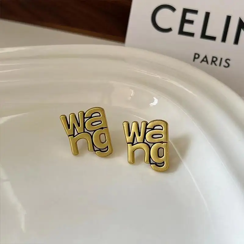 

Korea Trend Accessories Gold Vintage Wang Earrings 925 Silver Needle Quality Luxury Letter Earstuds Brand Design Womens Jewelry