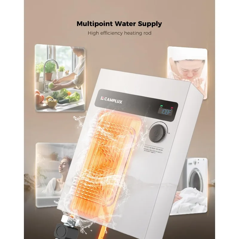 CAMPLUX Electric Tankless Water Heater 27kW 240V, Instant Hot Water Heater, Self-modulating Technology