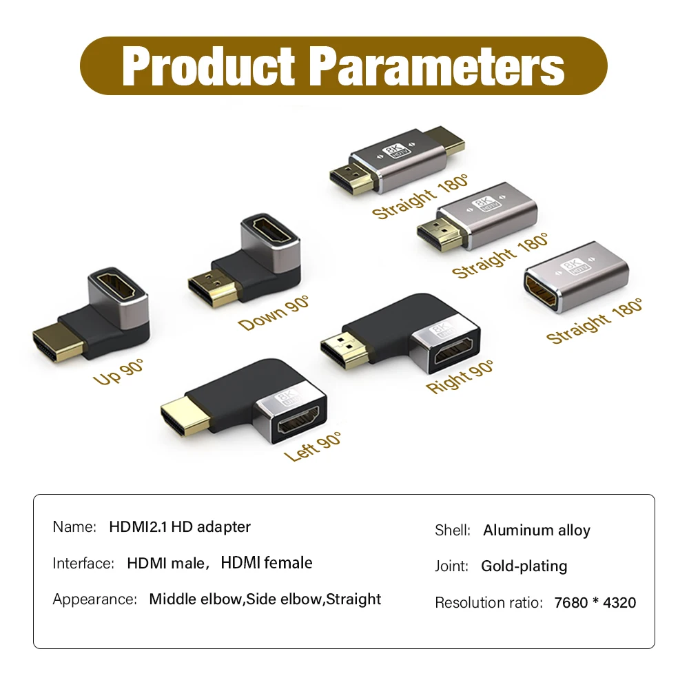 HDMI Cable Adapter 90 Degree Right Angle 2.1 8K@60Hz Male to Female for Laptop Projector