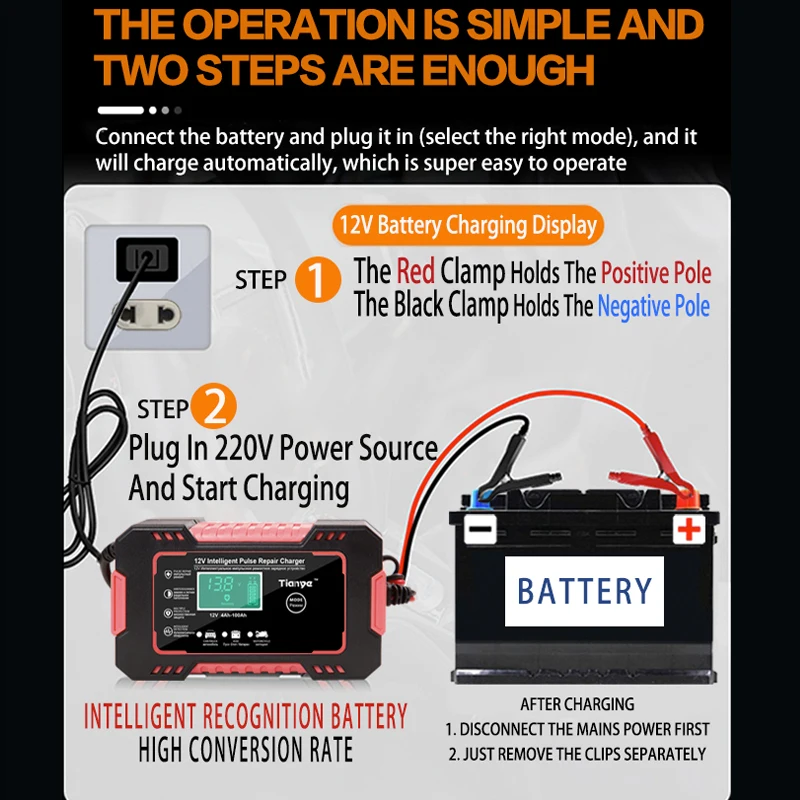 Car Battery Charger 12V 6A Automatic Battery Maintainer Pulse Repair Charger With LCD display AGM Gel Lead Acid
