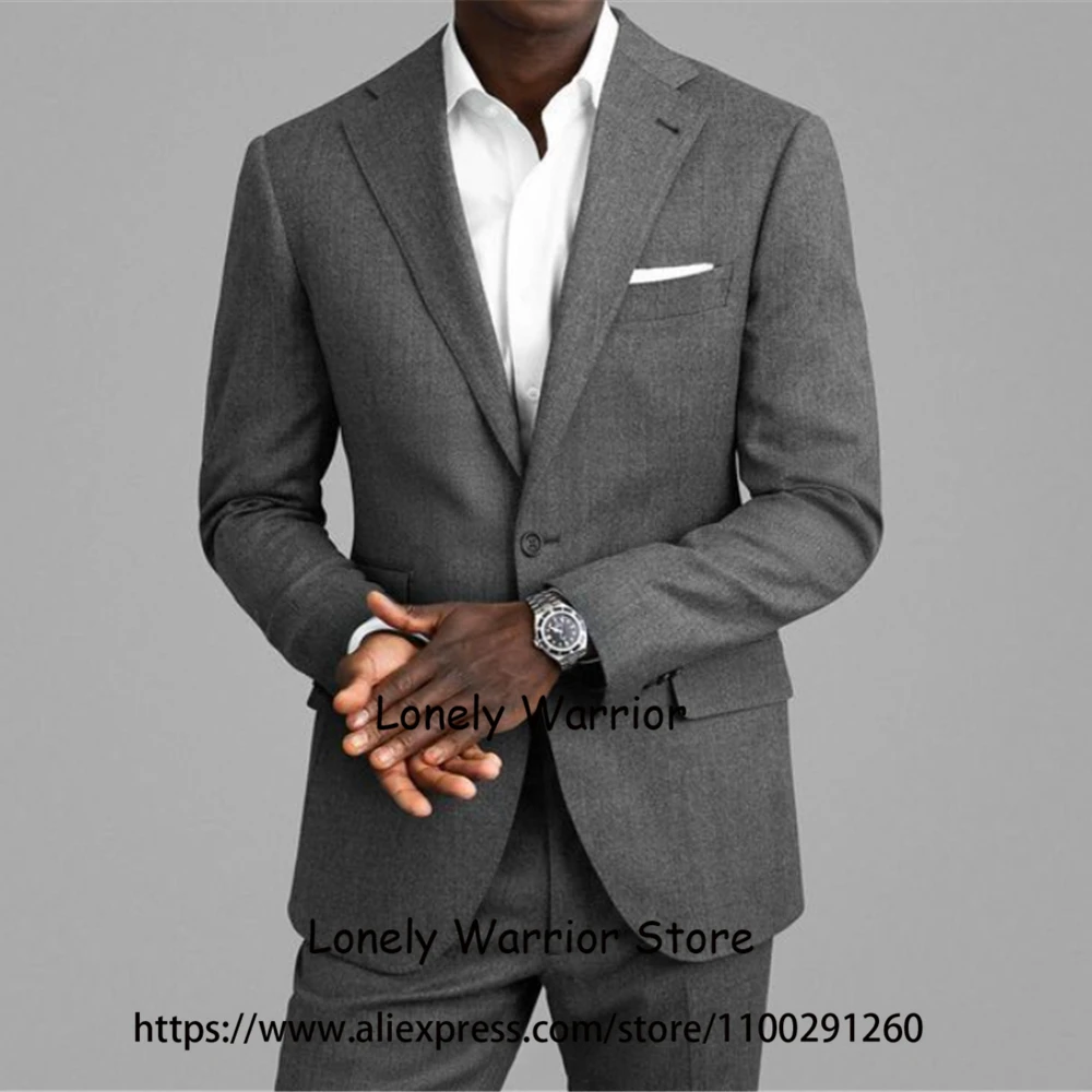 

Handsome Grey Mens Suits Notched Lapel Business Blazer Slim Fit Wedding Groom Tuxedo 2 Piece Set Jacket Pants Terno Masculino
