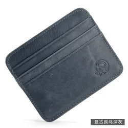 Sleek Genuine Leather Mini Wallet - Slim Credit Card Holder & ID Case (Retro Black Grey)