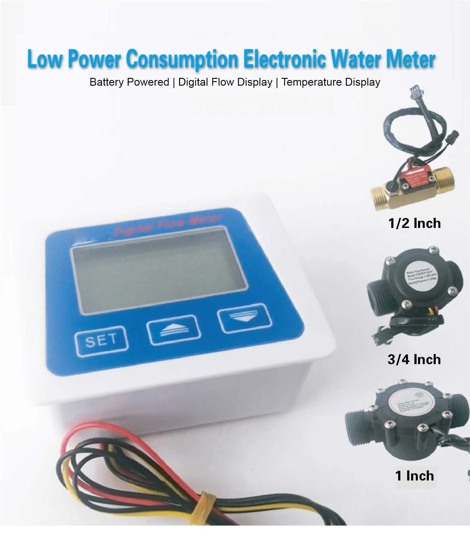 Brass G1/2 1 Inch Water Flow Meter LCD Digital Flow Sensor Smart Submeter with T