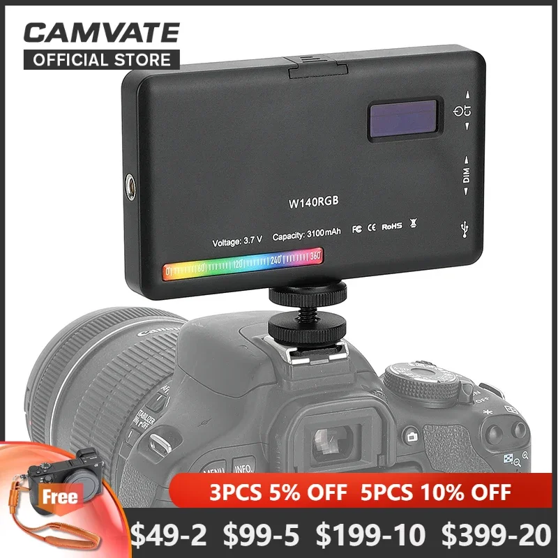 

CAMVATE Fill Light W140 RGB LED Video Light 2500-9000K 3100mAh with Shoe Mount Adapter For DSLR Cameras Photography Selfie Vlog