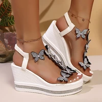 Shiny Crystal Wedge Heel Sandals for Women Fashion Clear PVC Platform Sandals Woman Thick Sole Rhinestone Butterfly Party Shoes - Image 6