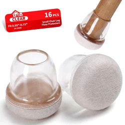 Clear Silicone Chair Leg Protectors with Felt Pads - Set of 16, Floor Scratch and Noise Reduction (Diameter 14 - 19mm)