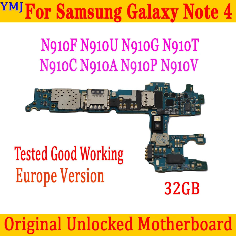 

Европейская версия для Samsung Galaxy Note 4 N910F N910A N910U N910G материнская плата с Android OS разблокировка протестированная логическая плата