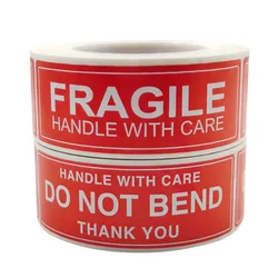 Red Fragile Warning Label Sticker Handle with Care for Shipping and Packaging Self-adhesive Labels