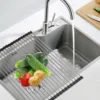 20 Tube Fruit Holder Sink Roller Foldable Kitchen Dish Drying Rack Stainless Steel Bowl Organizer Basket Racks Home Accessories 4