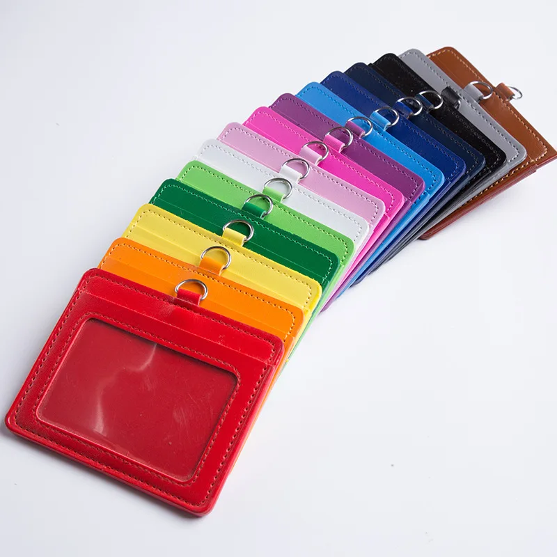 Pu Leather Badges Holder Strap Retractable Lanyard Horizontal Office Work Tag Credentials Pass ID Students Credit Card Protector