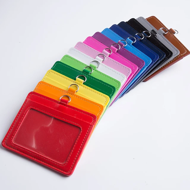  ID Badge Holder with Lanyard, Vertical PU Leather ID
