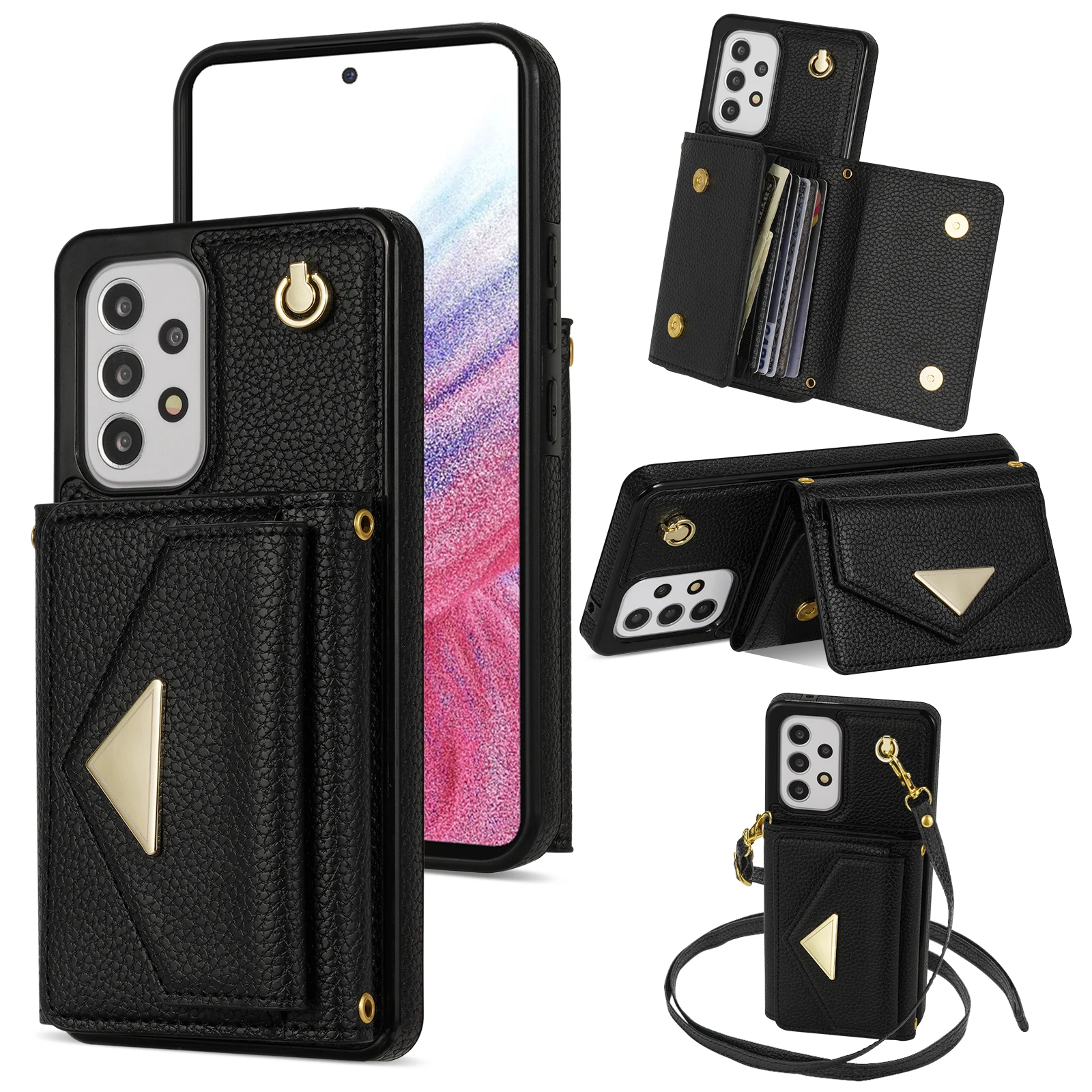 Luxurious Crossbody Leather Wallet Case with Lanyard and Card Holder