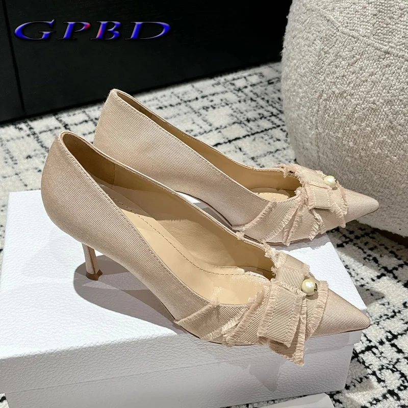 

GPBD Designer Handmade Bow Tie High Heels Best Quality Real Leather Women's Shoes Casual Fashion Banquet Party Sandal For Woman