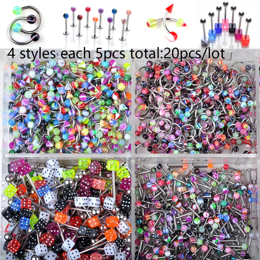 20/45 Pcs/Lot Stainless Steel Tongue Ear Rings Bars Barbell for Woman Man Unisex Body Piercing Jewelry