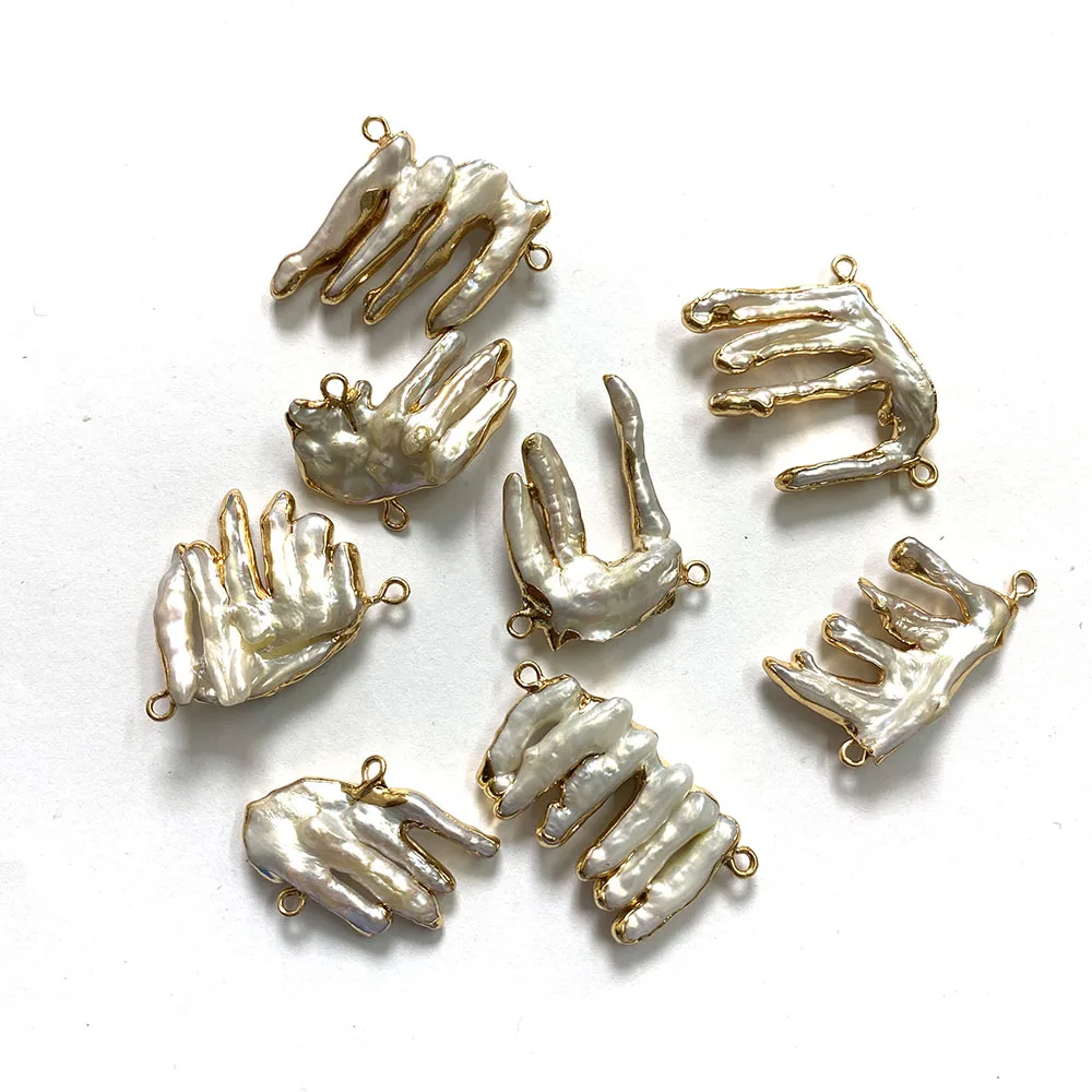 

1pcs Finger Shape Natural Baroque Freshwater Pearl Earrings Irregular Row Copper Brim Inlaid Pearl Punk Pendant DIY Jewelry