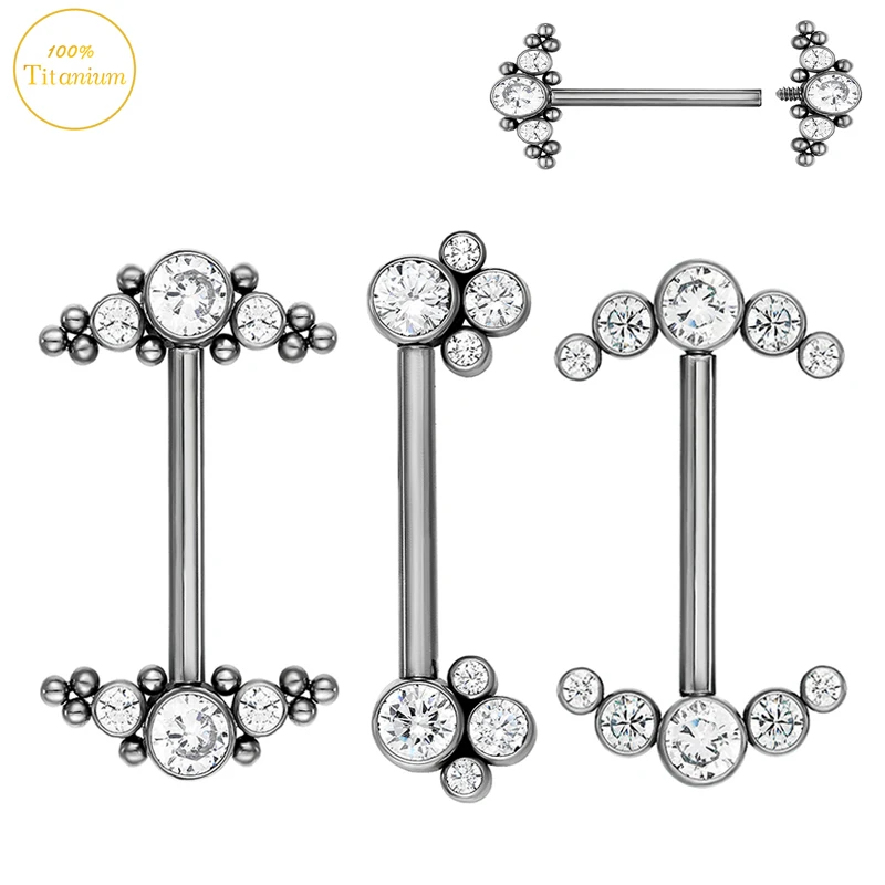 

F136 Titanium Ear Piercing Ear Studs 14G Zircon Barbell Internal Thread Nipple Piercing Nipple Rings Fashion Women Body Jewelry