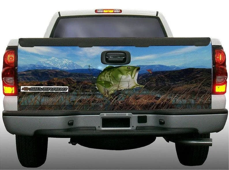 

Bass fish grass mountain scenery tailgate wrap vinyl graphic decal