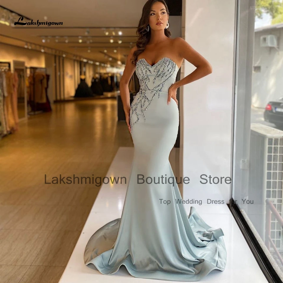 

Lakshmigown Dubai Luxury Evening Dress 2024 Abendkleider Damen Blue Mermaid Prom Party Gowns Beading Off Shoulder