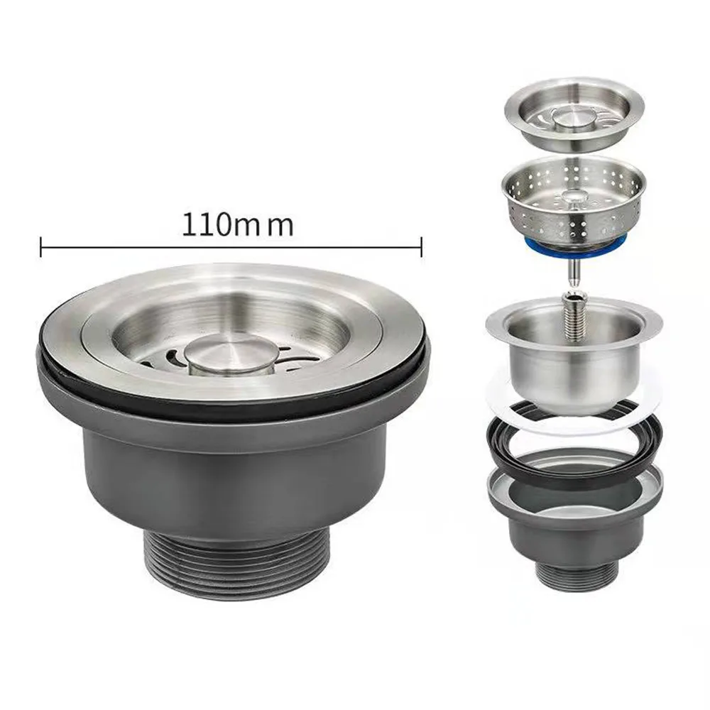 Stainless Steel Strainer Kitchen Water Basin Sink Drainer Strainer Leach Basket Waste Plug Stopper Filter