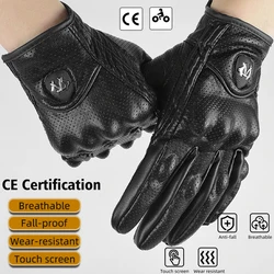 Premium Leather Summer Motorcycle Gloves - Retro Biker & Cycling Protection - XXL (CE Black-PU)