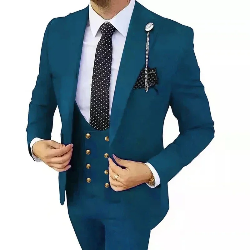 Men 3 Pcs Set Formal Suit Blazers Dress Jacket Coat Pants Vest