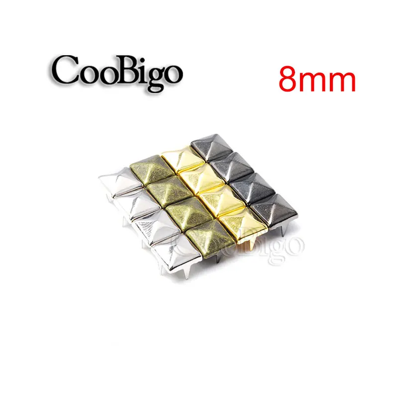 100 pezzi 6-20 mm rivetti a nastro punk piramide quadrata a punta in metallo borchie a quattro/due artigli rivetti per cuoio fai da te borse per abbigliamento cinture scarpe, 7 mm 100