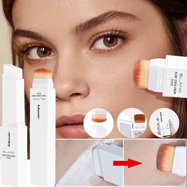 2-in-1 Color-Changing Foundation Stick Dual-Ended with Brush Liquid Lightweight Brightening Hight Coverage Base Concealer Makeup