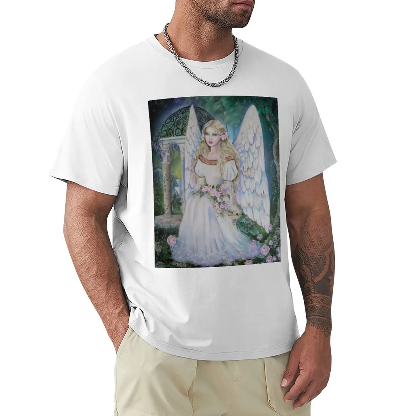 Angel In Secret Garden Plain Background T-Shirt Abbigliamento Vintage Vestiti Carini Magliette Semplici Da Uomo Anime